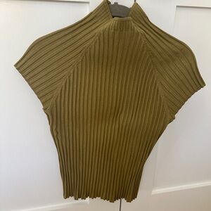 EVIE Green Ribbed Silk Mock Neck Sweater